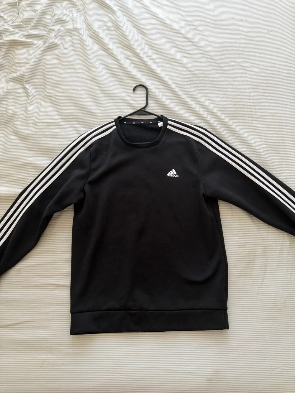 adidas Black Crewneck Sweater with White Stripes